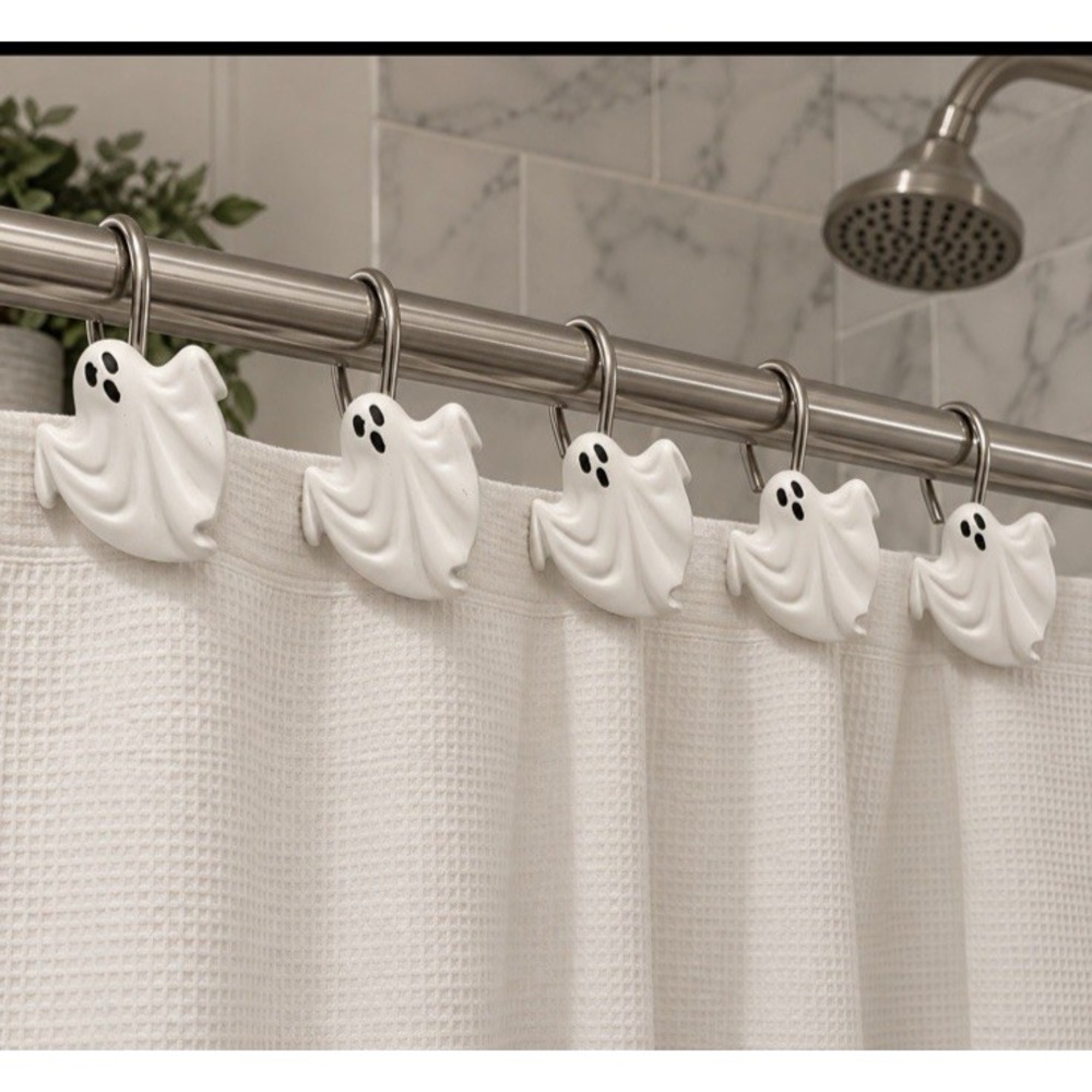 Halloween Shower Curtain Hooks 12 Pcs Ghost Pumpkin Decor Set Resin Metal Back